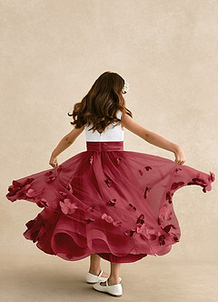 Azazie Vi Flower Girl Dresses Pomegranate A-Line Sleeveless Tulle Dress image3
