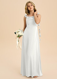 Azazie Gumdrop Junior White Empire Pleated Stretch Satin Dress image2