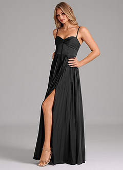 Azazie Tyla Bridesmaid Dresses Black A-Line Sweetheart Neckline Stretch Satin Dress image6