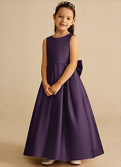 Azazie Cailee Flower Girl Dresses Plum Ball-Gown Pleated Matte Satin Dress image4