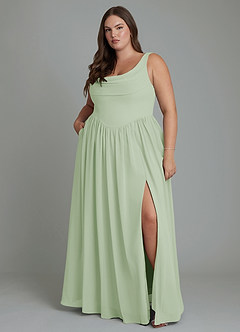 Azazie Novi Robes de demoiselle d'honneur Robe Trapèze en Mousseline de soie Plissé Vert Sauge image1