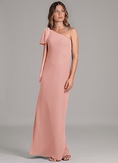 Azazie Capri 신부 들러리 드레스 A라인 한쪽 어깨 쉬폰 바닥 길이 드레스 image5