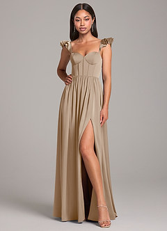 Azazie Denisse Robes de demoiselle d'honneur Robe Trapèze en Satin extensible Rayé Taupe image4