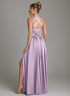 Azazie Francis Bridesmaid Dresses Frosted Lilac A-Line Corset Stretch Satin Dress image7