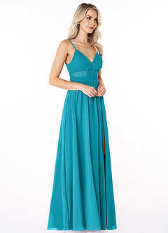 Azazie Elsy Vendita Finale Abito A-Line in Chiffon Pizzo Giada image3