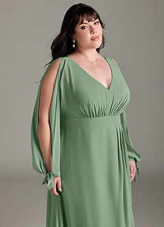 Azazie Matilda Bridesmaid Dresses Matcha A-Line Long Sleeve Chiffon Dress image15