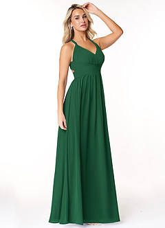Azazie Ashia Robes de demoiselle d'honneur Robe Trapèze en Mousseline de soie Plissée Vert Foncé image4