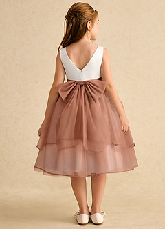 Azazie Rene Flower Girl Dresses Ivory Bronzer A-Line Bow Tulle Dress image2
