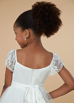 Azazie Little Flower Girl Dresses Diamond White A-Line Lace Tulle Dress image6
