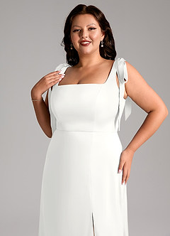 Azazie Frostine Vestidos de damas de honor Vestido de Blanco de Satén Elástico de Corte en A con Lazo image12