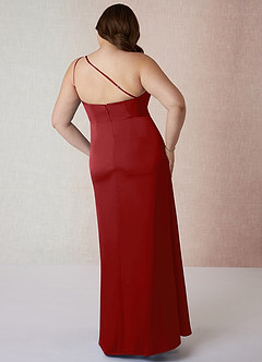 Azazie Mika Final Sale Pomegranate Sheath One Shoulder Stretch Satin Dress image9