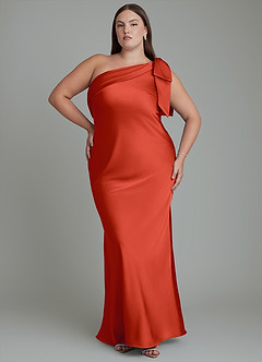 Azazie Yuanna Bridesmaid Dresses Rust Mermaid One Shoulder Stretch Satin Dress image8