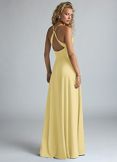Azazie Davis Bridesmaid Dresses Lemon Sorbet A-Line Pleated Stretch Satin Dress image3