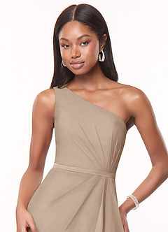 Azazie Liza Bridesmaid Dresses Taupe Mermaid One Shoulder Chiffon Dress image5