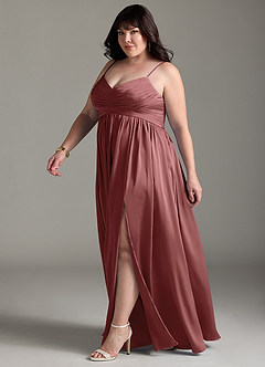 Azazie Alia Bridesmaid Dresses Amethyst A-Line Pleated Stretch Satin Dress image20