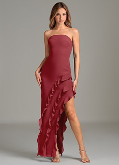 Azazie Lanette Bridesmaid Dresses Pomegranate Sheath Ruched Chiffon Dress image3