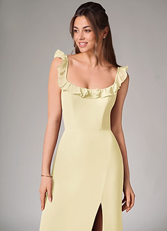 Azazie Callie Bridesmaid Dresses Lemon Sorbet Mermaid Side Slit Chiffon Convertible Dress image6