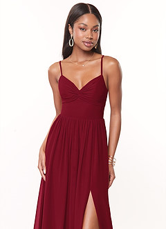 Azazie Zeya Bridesmaid Dresses Burgundy A-Line V-Neck Pleated Chiffon Dress image5