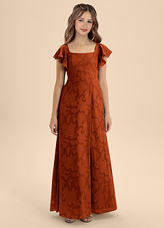 Azazie Bondi Junior Paprika A-Line Bow Floral Burnout Dress image6