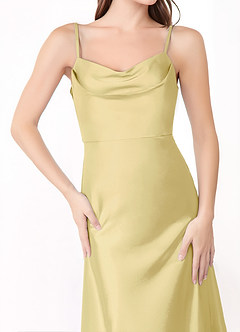 Azazie Alaija Bridesmaid Dresses Lemon Sorbet Mermaid Side Slit Stretch Satin Dress image5
