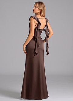 Azazie Adi Bridesmaid Dresses Ganache A-Line Pleated Stretch Satin Dress image6