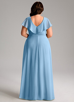 Azazie Lainey Bridesmaid Dresses Steel Blue A-Line with Pockets Chiffon Dress image2