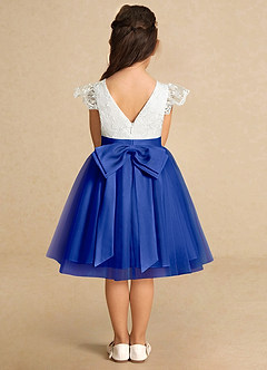 Azazie Vetty Flower Girl Dresses Ivory Royal Blue A-Line Lace Tulle Dress image7