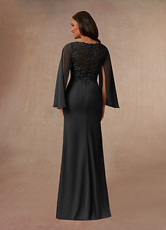 Azazie Perry vestidos de madre de la novia Vestido de Negro de Gasa de Sirena con Encaje cuello pico image3