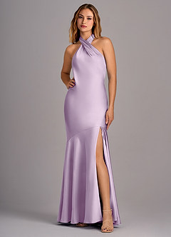 Azazie Lorena Bridesmaid Dresses Frosted Lilac Mermaid Pleated Stretch Satin Dress image1