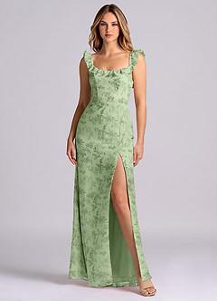 Azazie Callie Bridesmaid Dresses Green Fern Floral Mermaid Side Slit Chiffon Convertible Dress image1