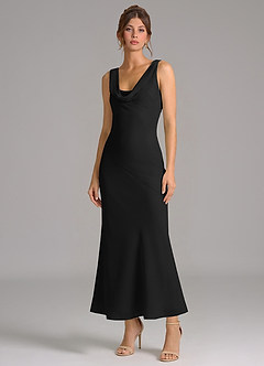 Azazie Rylina At-home Try On Dresses Black Mermaid Pleated Chiffon Dress image3