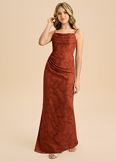 Azazie Mai Junior Etui Plissee Blumen-Burnout Kleid Rotbraun image6