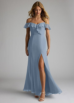 Azazie Sophie Bridesmaid Dresses Dusty Blue A-Line Off the Shoulder Chiffon Convertible Dress image1