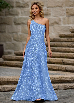 Opulent 스카이 블루 벨벳 스팽글 프롬 드레스 image4