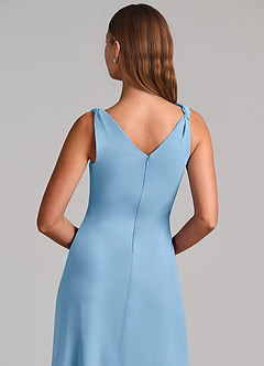 Azazie Nerine Brudtärnklänningar Klä av A-Linje i Chiffong Plisserad Stålblå image7