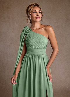 Azazie Lancaster Mère de la mariée Robes Robe Trapèze en Mousseline de soie Ue épaule Matcha image6