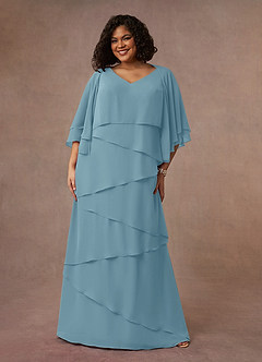 Azazie OHara Mother of the Bride Dresses Moody Blue A-Line V-Neck Chiffon Dress image19