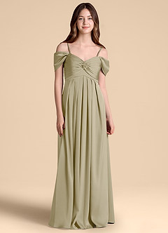 Azazie Kaitlynn Junior Klä av A-Line i Stretch Satin Av axeln image1