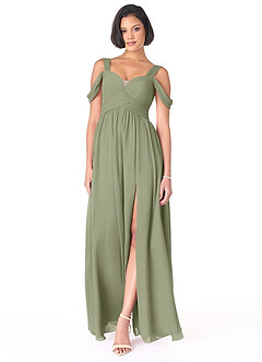 Azazie Lianne Bridesmaid Dresses Pistachio A-Line Off the Shoulder Chiffon Dress image2