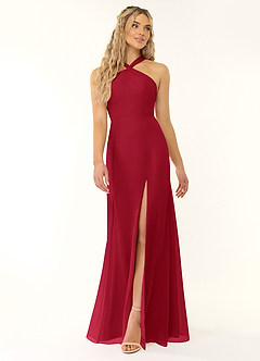 Azazie Rue Bridesmaid Dresses Scarlet A-Line Halter Chiffon Dress image1