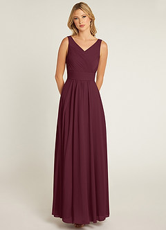 Azazie Pierrette Brautjungfernkleider A-Linie Plissee Chiffon Kleid Cabernetrot image1