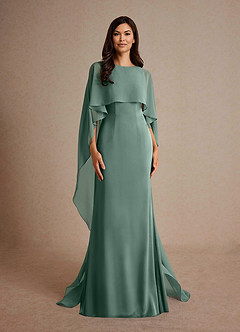 Azazie Milfred Mother of the Bride Dresses Eucalyptus Sheath Boatneck Stretch Satin Dress image5