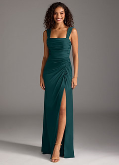 Azazie Jesaphine Bridesmaid Dresses Pine Sheath Bow Stretch Satin Dress image1
