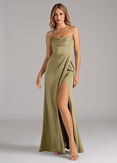 Azazie Johana Vestidos de damas de honor Vestido de Musgo Verde de Satén Elástico de Corte Sirena Convertible con Vestidos sin tirantes image6