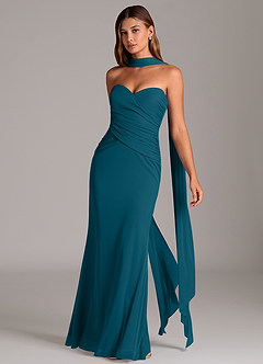 Azazie Katelyn Bridesmaid Dresses Ink Blue Sheath Strapless Mesh Convertible Dress image3