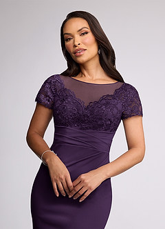 Azazie Susan Mother of the Bride Dresses Plum Sheath Lace Stretch Crepe Dress image3