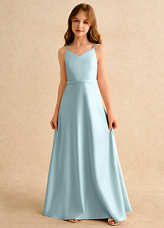 Azazie Fishie Girls Formal Sukienki dla dziewczynek sypiących kwiaty Linia A Matowy satynowy Długość podłogi Sukienka image4