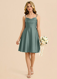 Azazie Bear Junior Sea Moss A-Line Sweetheart Neckline Stretch Satin Dress image1
