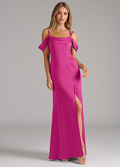 Azazie Callan Bridesmaid Dresses Fuchsia A-Line Pleated Stretch Satin Convertible Dress image4