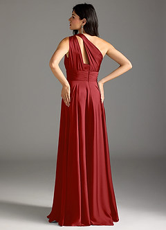 Azazie Charlize Bridesmaid Dresses Pomegranate A-Line One Shoulder Stretch Satin Dress image6